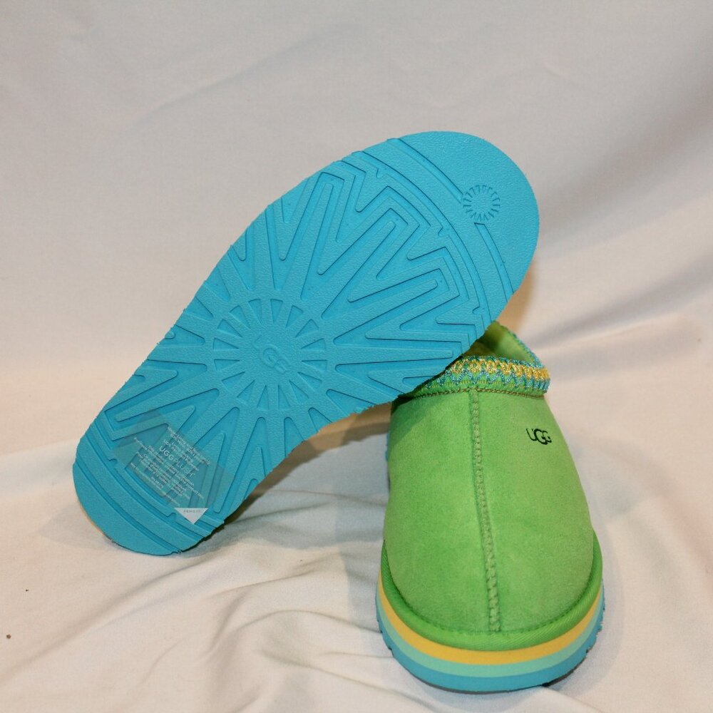 UGG YOUTH 4 WOMEN'S 6 TAZZ SUEDE SHEARLING LINED SLIPPERS GREEN BLUE - Picture 9 of 9